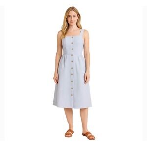 NWT J. Crew Women's Button Front Seersucker Blue White Stripe Tank Midi Dress 20